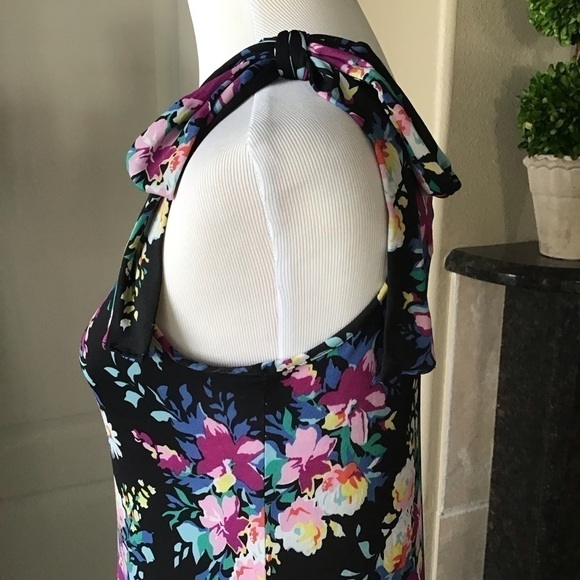 Floral Maxi Sundress Junior SMALL Sleeveless Shoulder Tie Stretch Poof New York - Picture 8 of 16